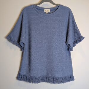 Dusty Blue Textured Fringe Short Sleeve Shirt Size Medium